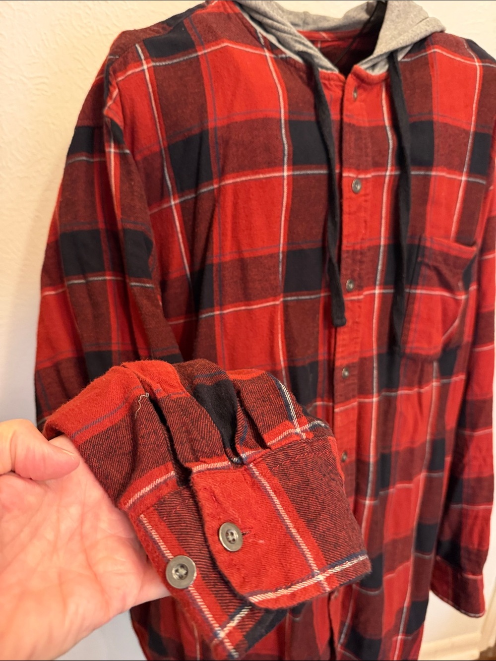 💋💋💋BOGOHO💋💋💋The Foundry Red and Black Plaid Hooded Button-Up Shirt-2XLT - Picture 5 of 7